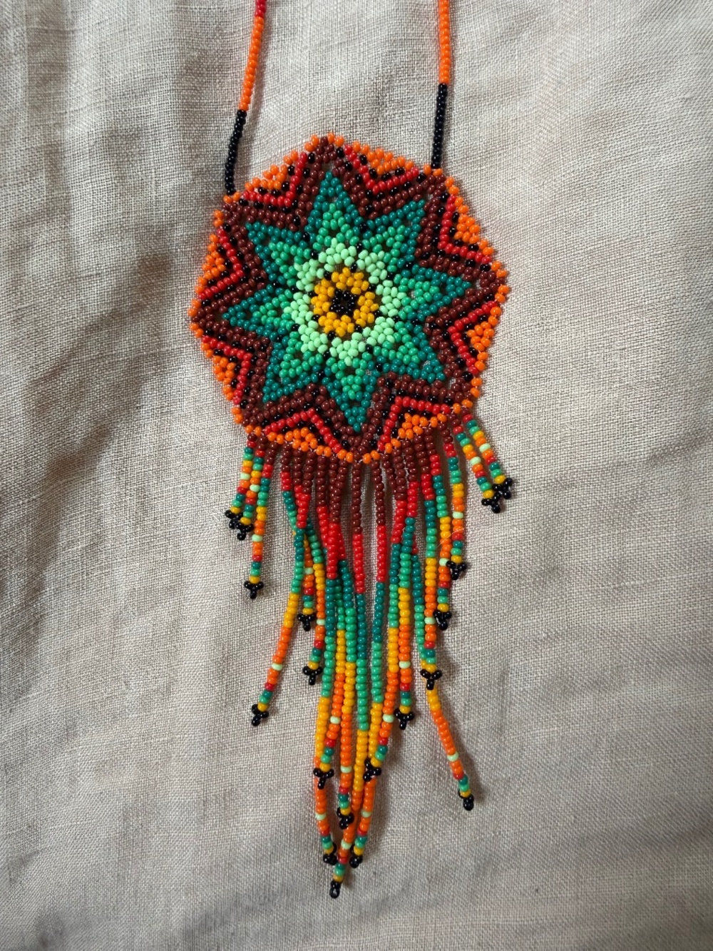 Handmade Mexican Beaded Medallion Necklace